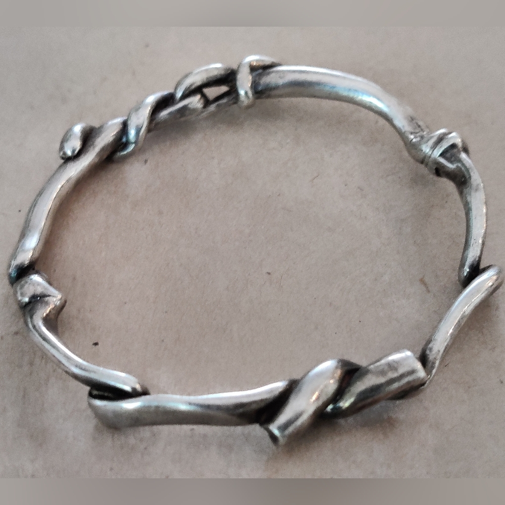 RARE Modernist Brutalist Sculptured Bangle Bracelet 925 Sterling Silver Signed